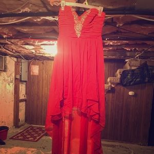 Red formal dress high low